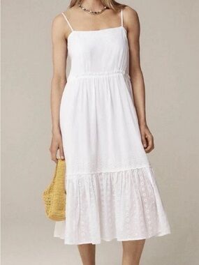 $198 J. Crew White Sorrento Embroidered Voile Eyelet Midi Cotton Dress M Medium